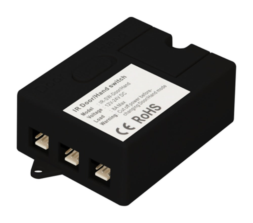 LED-Türsensor in Schwarz: Controller mit drei Sensoreingängen, Typenschild IR-SW-Door/Hand, 12–24 V DC, 8 A