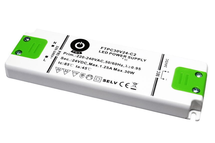Flaches LED-Netzteil 24 V 30 W 1,25 A IP20 von POS Power, Modell FTPC30V24-C2
