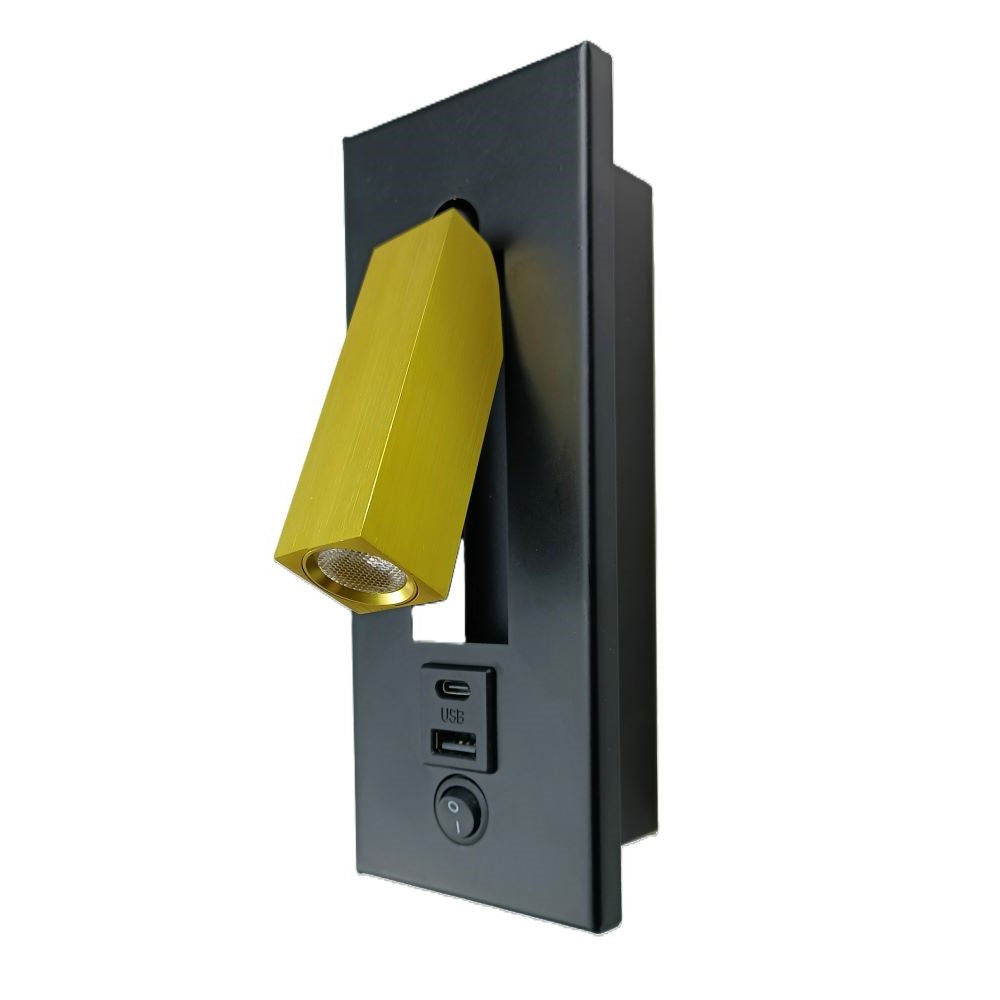 Wandleuchte Adam LED Leseleuchte mit USB – schwarz/gold, innen