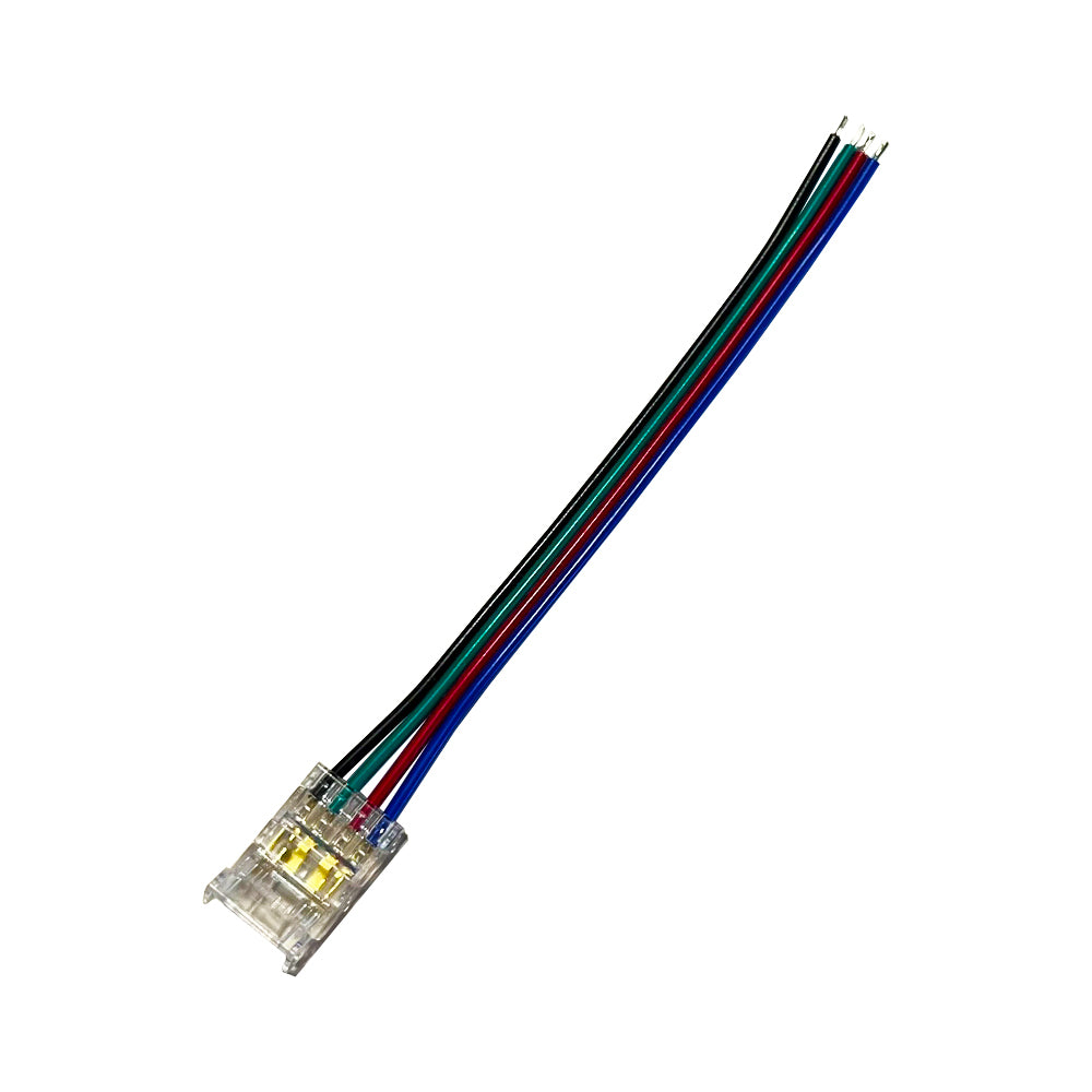 LED-Streifen Schnellverbinder 4-polig für RGB-COB-Streifen 10 mm – Streifen-zu-Kabel mit 10-cm-Anschlusskabel, lötfrei IP20