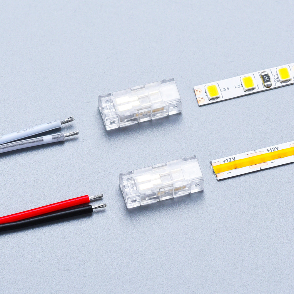 LED-Streifen Schnellverbinder 2-polig für einfarbige COB/SMD-Streifen 5 mm – Streifen-zu-Kabel (Klemmverbinder), lötfrei IP20