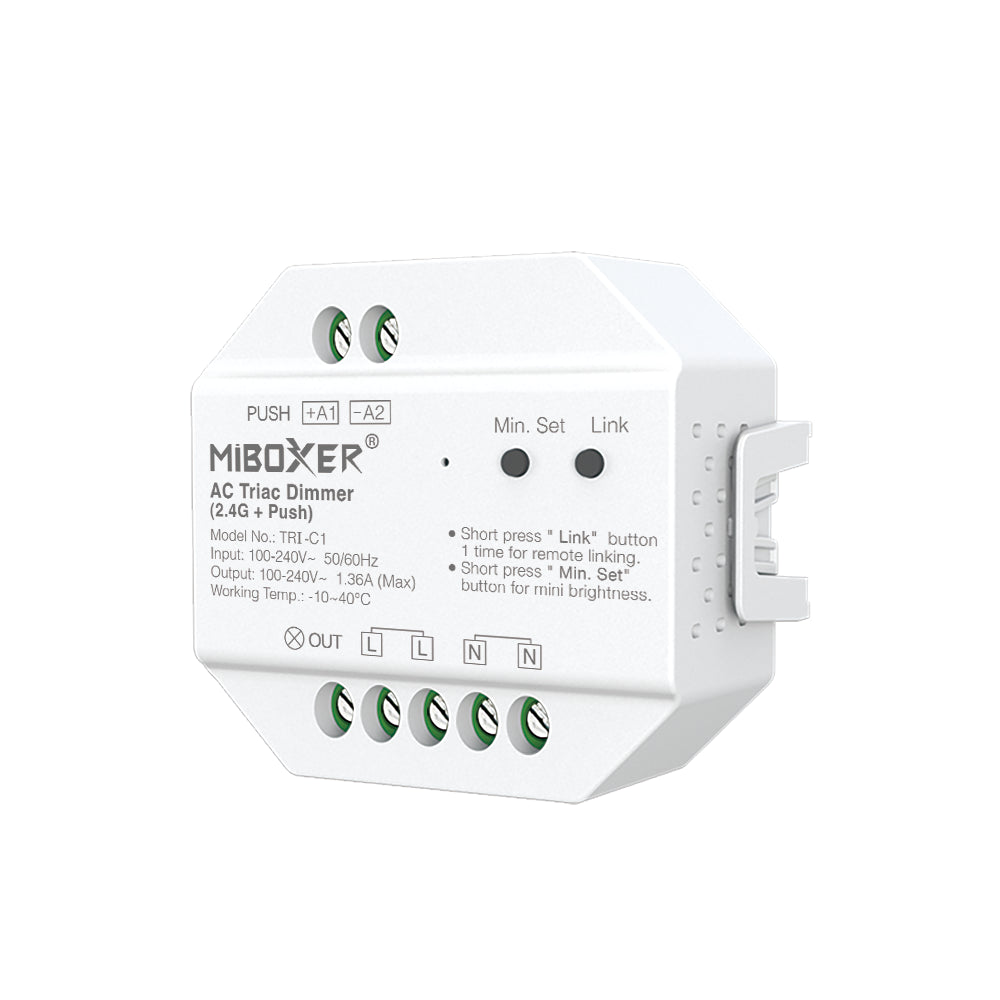 MiBoxer TRI-C1 Funk-Triac-Dimmer 230 V – Schrägansicht