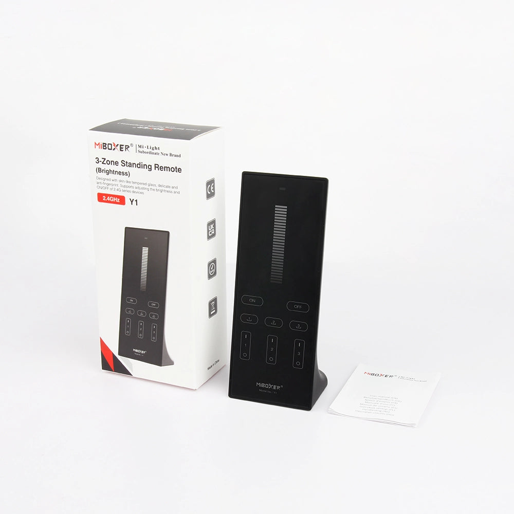 MiBoxer Y1 Tisch-Funkfernbedienung Helligkeit – Lieferumfang mit Verpackung und Anleitung