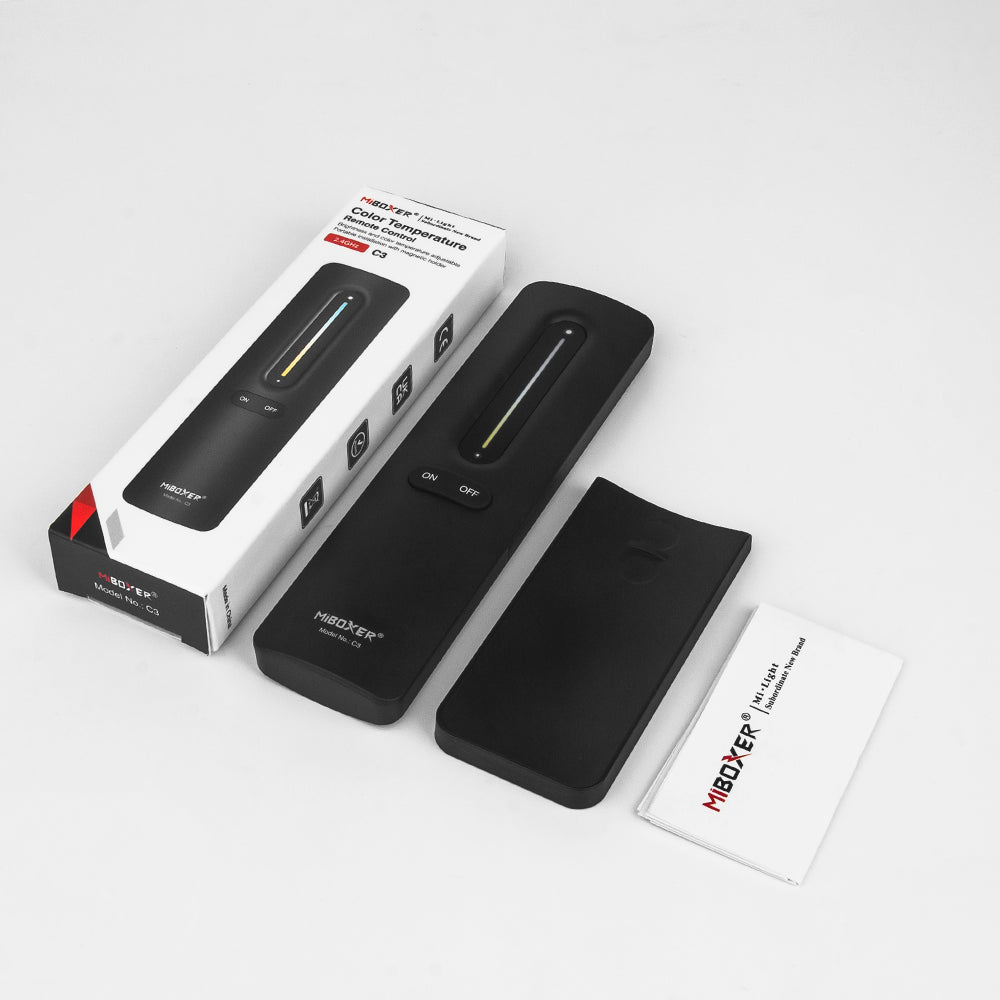 MiBoxer C3 Funkfernbedienung CCT mit Magnethalter – Lieferumfang mit Verpackung, Magnethalter und Anleitung