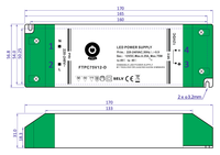Maßzeichnung Serie FTPC75V-D von POS Power: 170 × 56,8 × 31 mm (Zeichnung mit Typenschild der 12-V-Variante, Gehäuse baugleich)