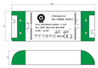 Maßzeichnung Serie FTPC100V-D von POS Power: 200 × 63 × 30 mm (Zeichnung mit Typenschild der 12-V-Variante, Gehäuse baugleich)