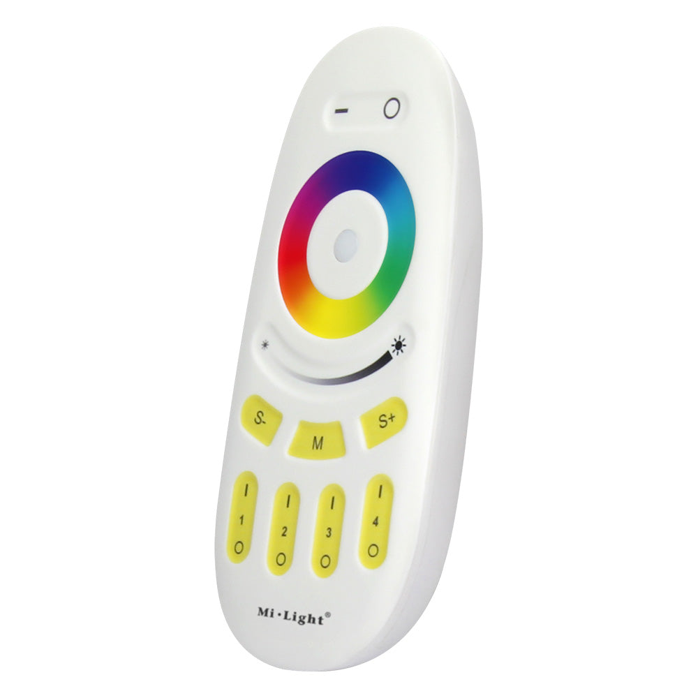 MiBoxer FUT096 Funkfernbedienung 4 Zonen, RGBW – Schrägansicht mit Touch-Farbring