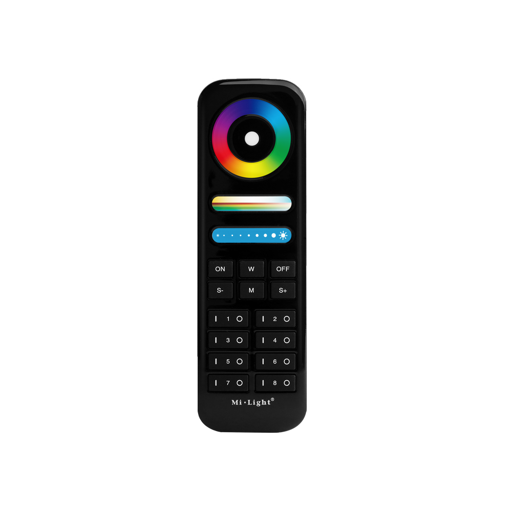 MiBoxer FUT089-B Funkfernbedienung 8 Zonen, RGB+CCT in Schwarz – Vorderansicht