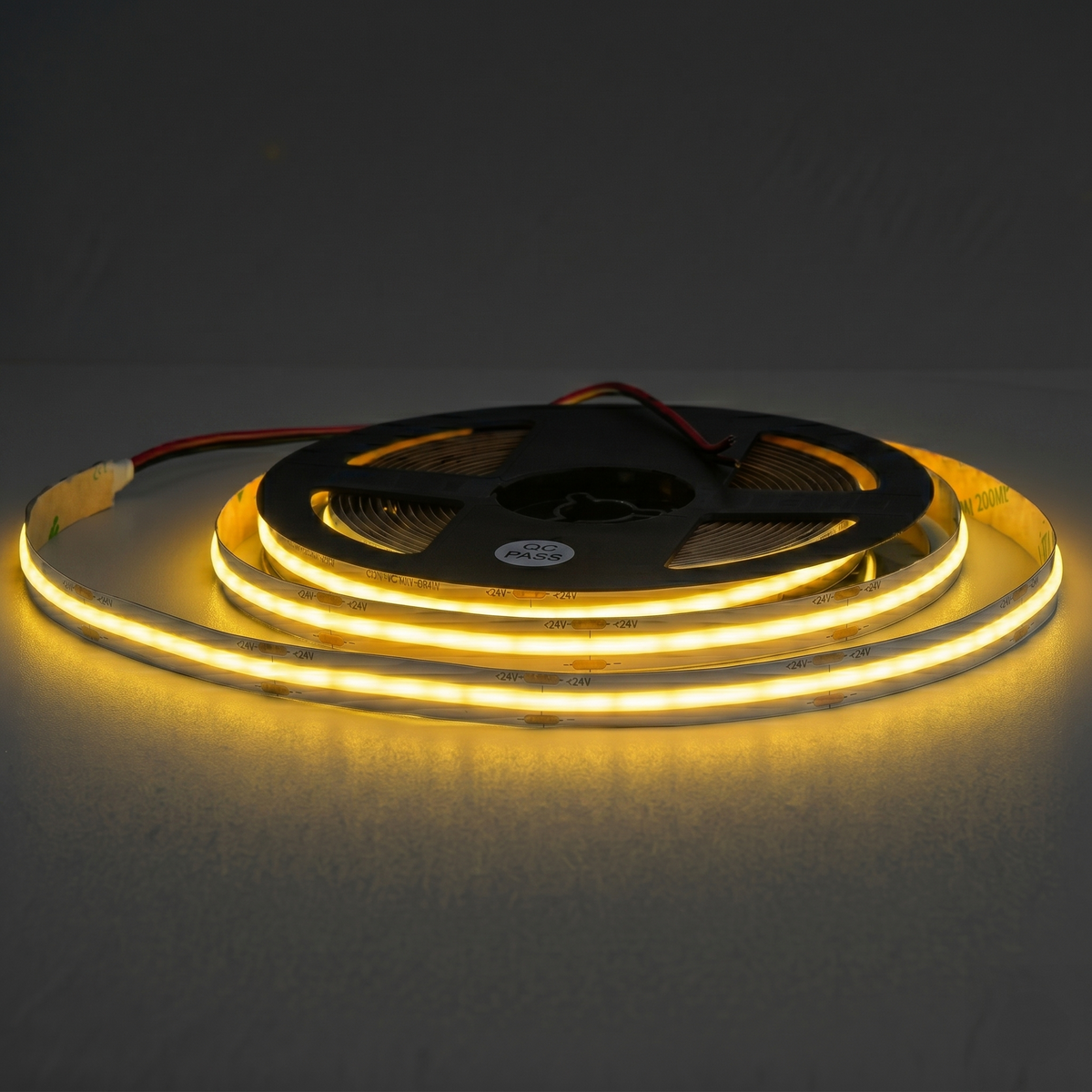 LED Streifen 24V COB 9W/m Gelb IP20 – 5m Rolle, 480 LED/m, 10mm