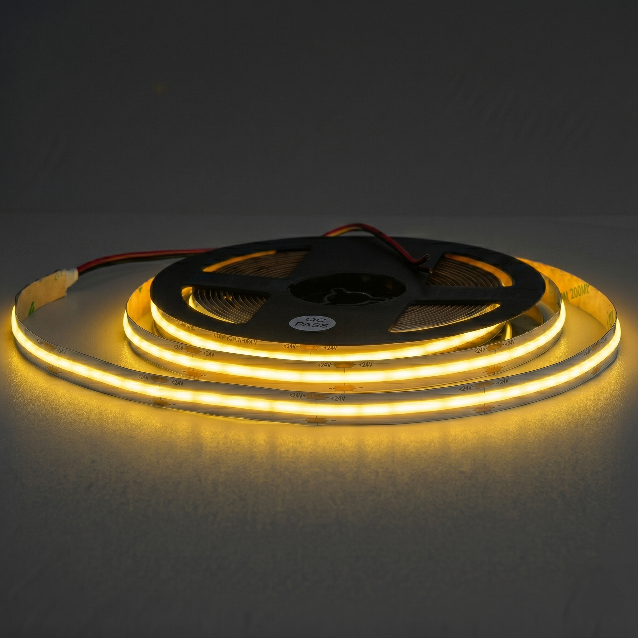LED Streifen 24V COB 9W/m Gelb IP20 – 5m Rolle, 480 LED/m, 10mm