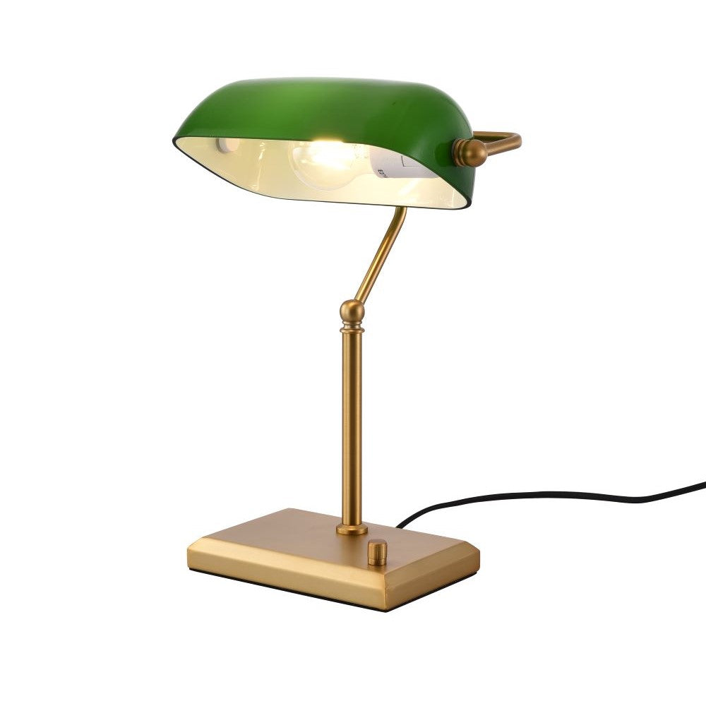 Tischleuchte Stanford E27 – Bankerlampe mit grünem Glas, dimmbar, innen