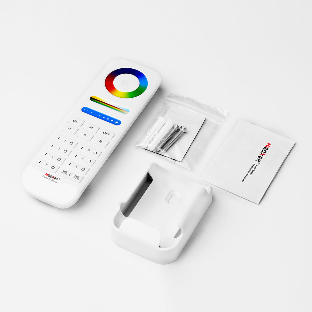 MiBoxer FUT089Z Zigbee-Funkfernbedienung 7 Zonen, RGB+CCT – Lieferumfang mit Wandhalter, Schrauben und Anleitung