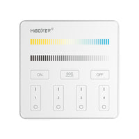 MiBoxer B2 Wand-Funkfernbedienung 4 Zonen, CCT, in Weiß – Vorderansicht mit Weißton- und Helligkeitsleiste