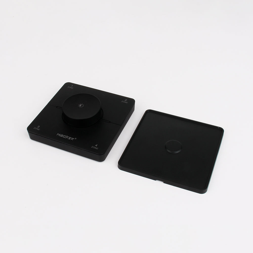 MiBoxer K0S Funk-Drehschalter 4 Zonen, CCT, in Schwarz – liegend mit Wandplatte