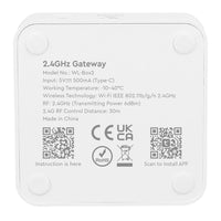MiBoxer WL-Box2 WLAN-Gateway – Unterseite mit Typenschild und QR-Code zur App