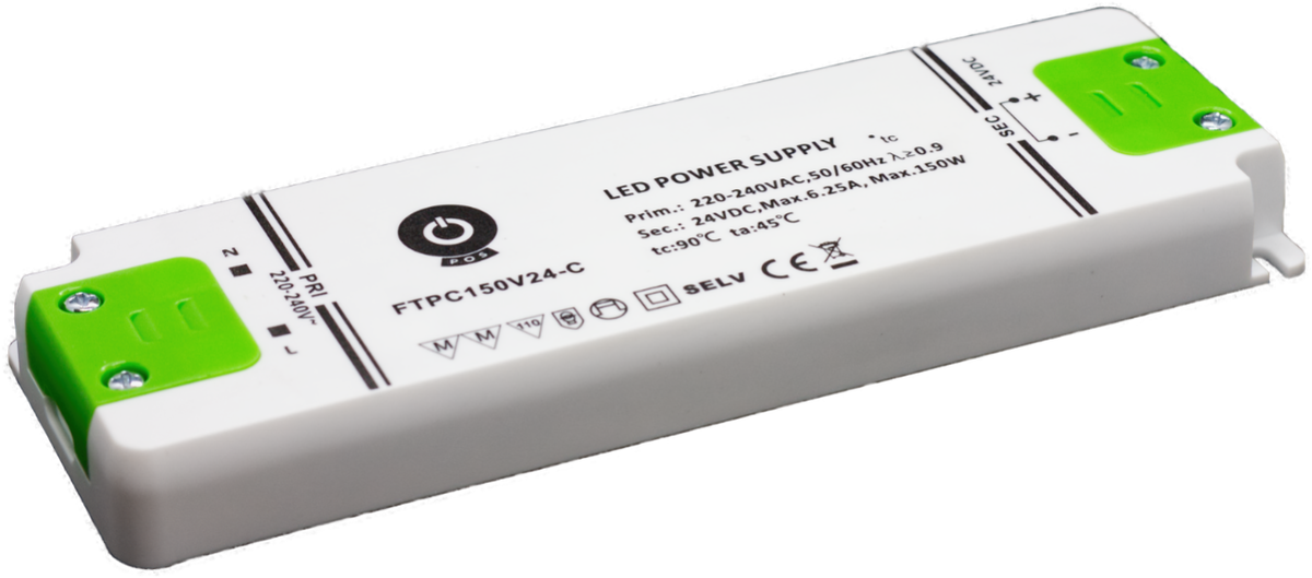 Flaches LED-Netzteil 24 V 150 W 6,25 A IP20 von POS Power, Modell FTPC150V24-C