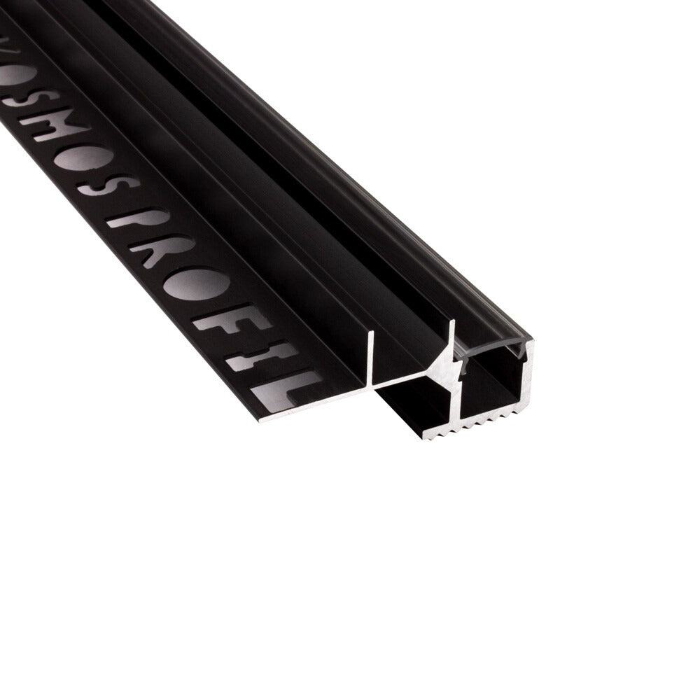 LED-Treppenprofil Melbourne – T-40 für 12-mm-Fliesen, Aluminium schwarz, Profil ohne Endkappe