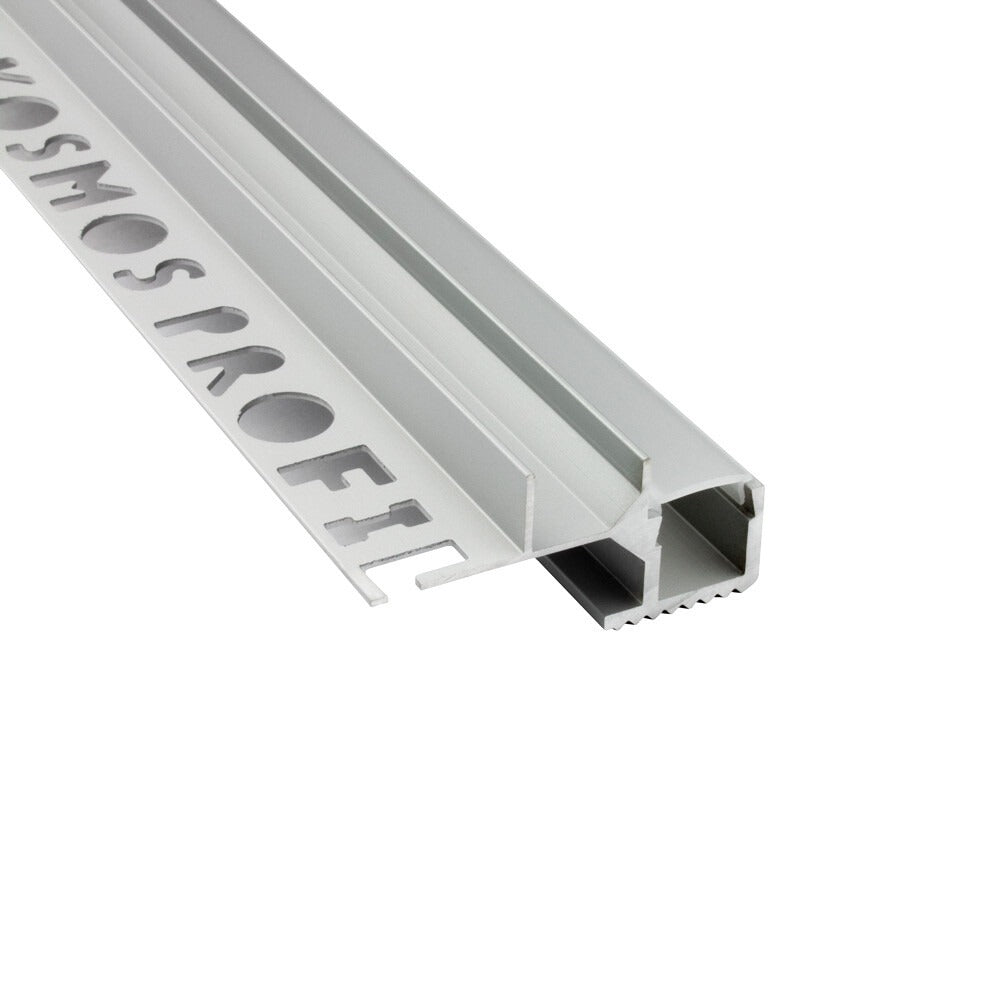 LED-Treppenprofil Melbourne – T-40 für 12-mm-Fliesen, Aluminium silber, Profil ohne Endkappe