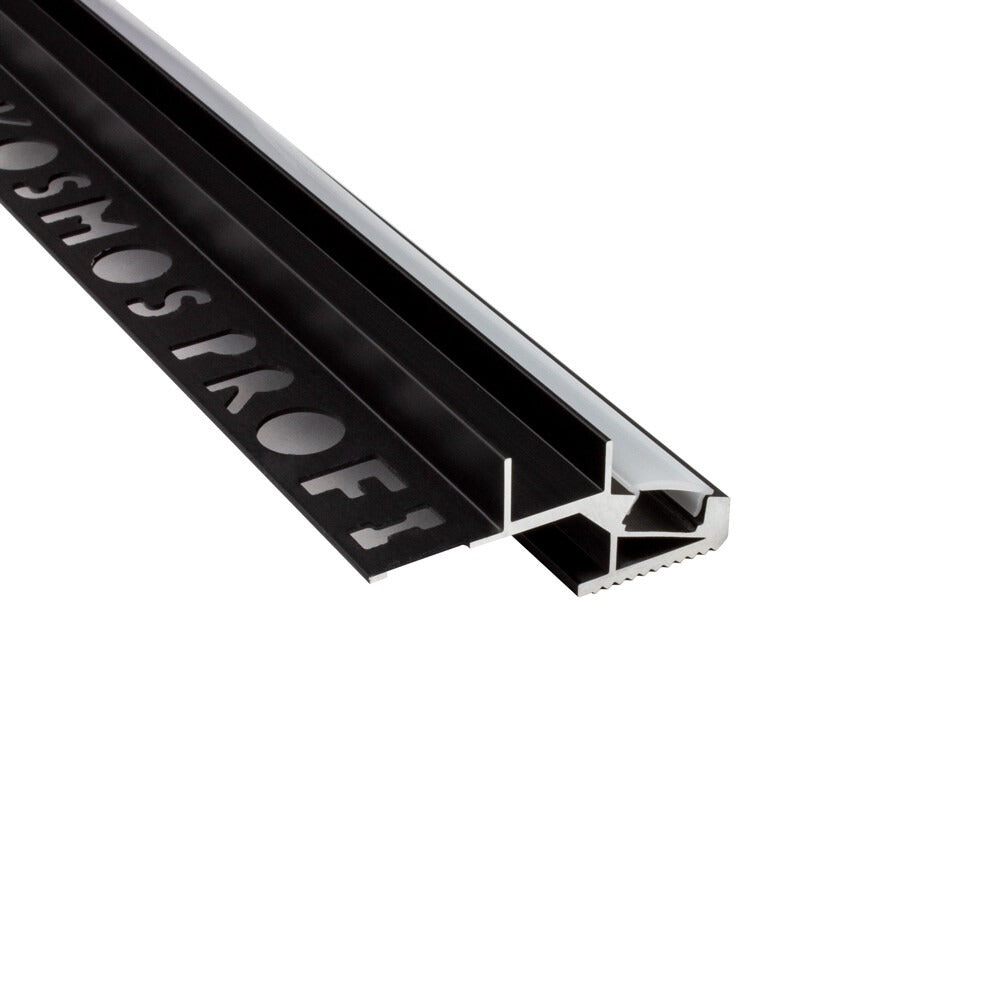LED-Treppenprofil Perth – T-40 20° für 12-mm-Fliesen, Aluminium schwarz, Profil ohne Endkappe