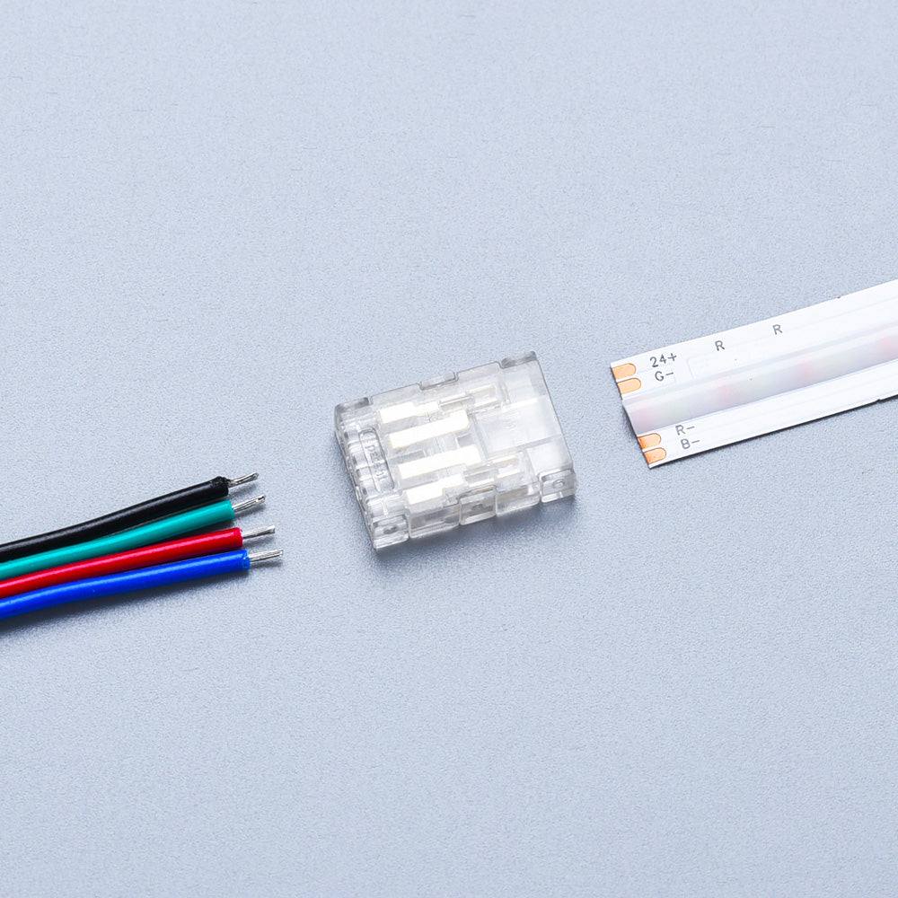 LED-Streifen Schnellverbinder 4-polig für RGB-COB-Streifen 10 mm – Streifen-zu-Kabel (Klemmverbinder), lötfrei IP20