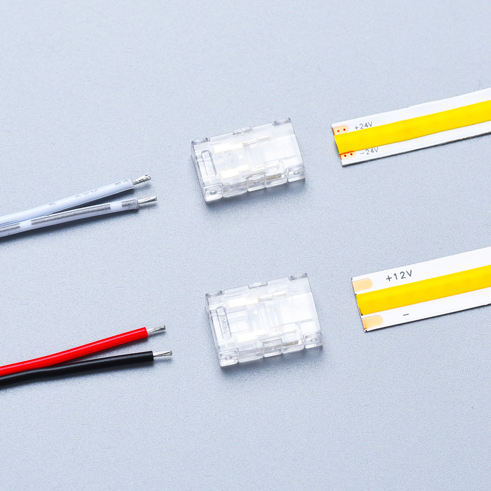 LED-Streifen Schnellverbinder 2-polig für einfarbige COB/SMD-Streifen 10 mm – Streifen-zu-Kabel (Klemmverbinder), lötfrei IP20