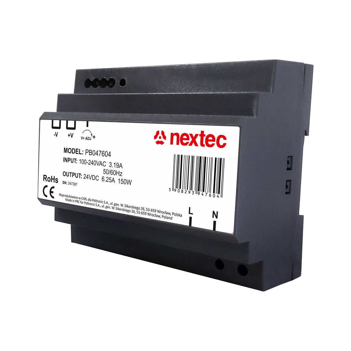Hutschienen-Netzteil 24 V 150 W für DIN-Schiene TS35, 6 TE, mit Schraubklemmen