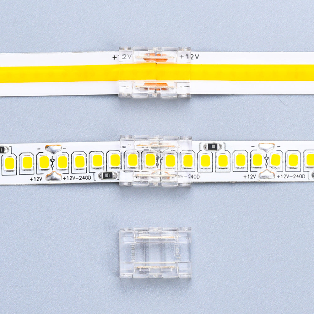 LED-Streifen Schnellverbinder 2-polig für einfarbige COB/SMD-Streifen 10 mm – Kabel-zu-Kabel-Kupplung, lötfrei IP20