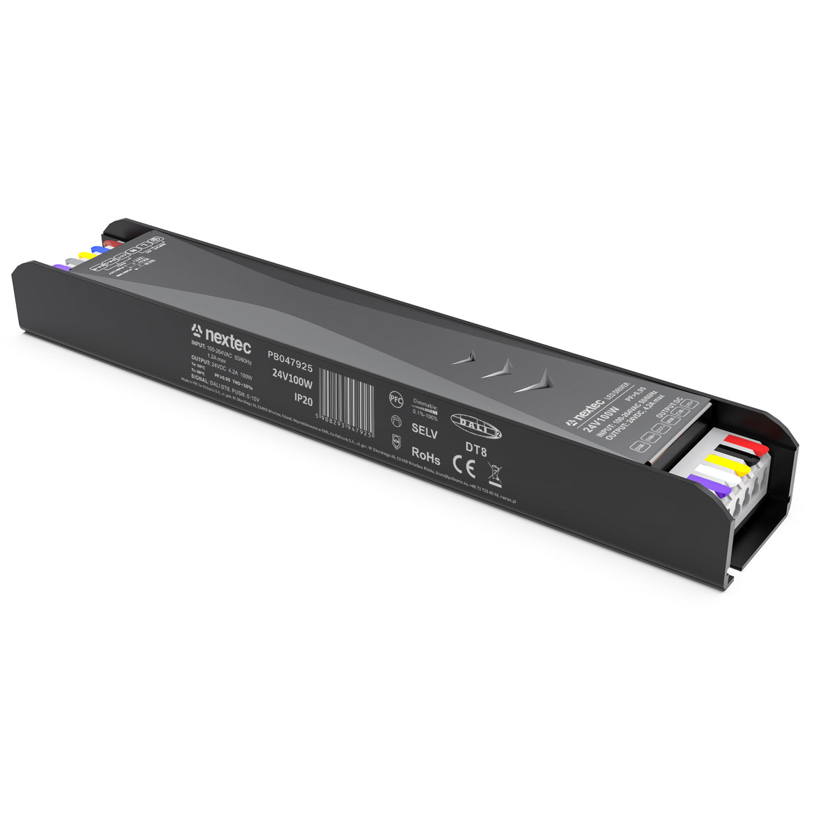 Dimmbares DALI-2 LED-Netzteil 24 V 100 W mit farbcodierten Anschlussklemmen, DT8 für CCT-Streifen