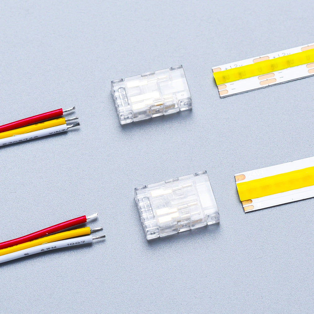 LED-Streifen Schnellverbinder 3-polig für CCT-/Dual-Weiß-COB-Streifen 10 mm – Streifen-zu-Kabel (Klemmverbinder), lötfrei IP20
