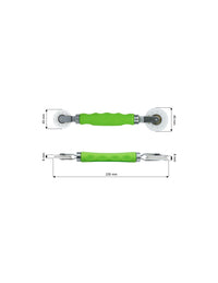 Maßzeichnung Andrückrolle: Länge 230 mm, Rollen Ø 40 mm × 6 mm und Ø 45 mm × 8 mm