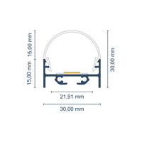 Maßskizze LED-Profil Tokio mit halbrunder Abdeckung: Gesamthöhe 30 mm, Breite 30 mm
