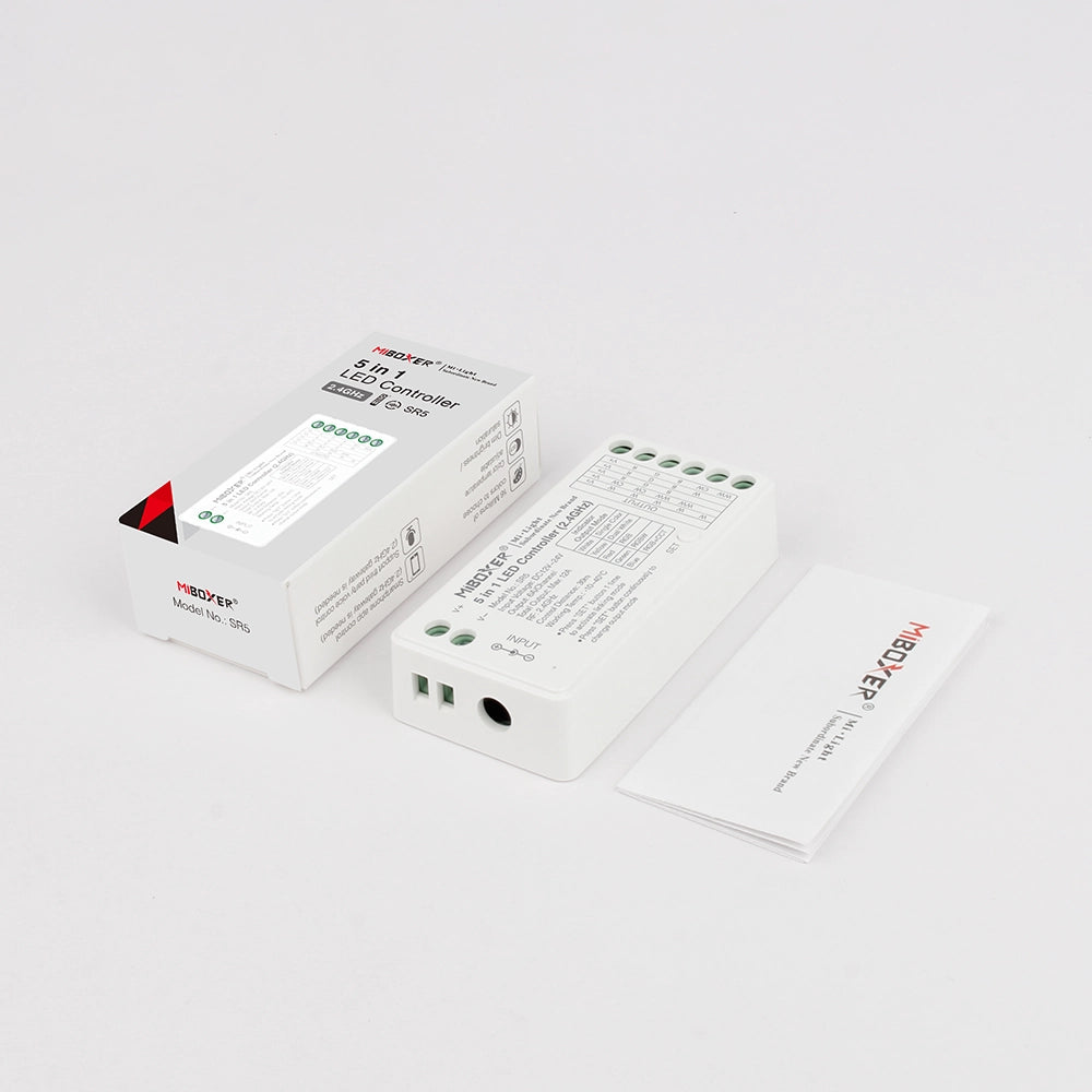 MiBoxer SR5 5-in-1-LED-Controller – Lieferumfang mit Verpackung und Anleitung