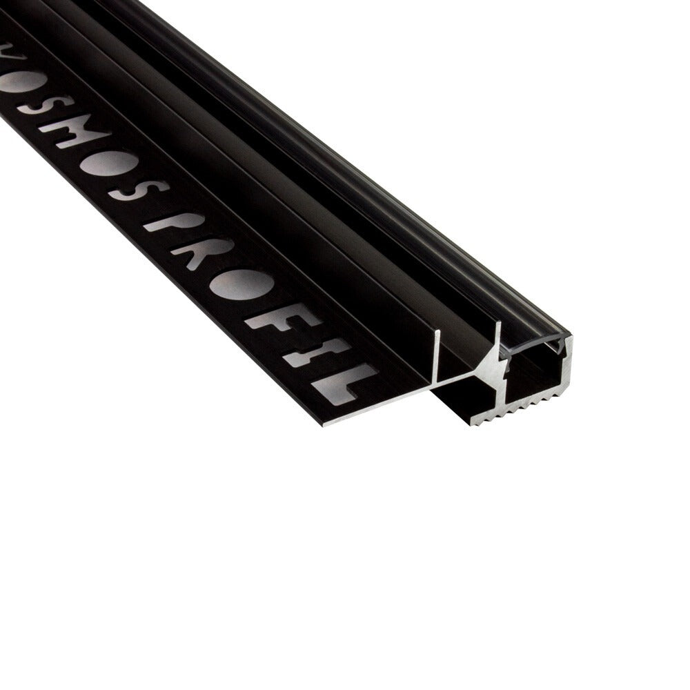 LED-Treppenprofil Sydney – T-40 für 10-mm-Fliesen, Aluminium schwarz, Profil ohne Endkappe