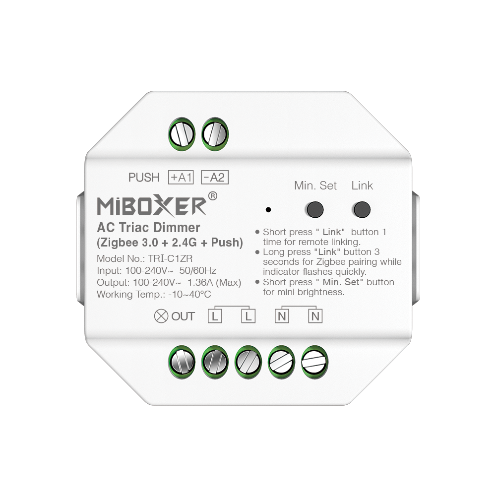 MiBoxer TRI-C1ZR Zigbee-Triac-Dimmer 230 V, Phasenabschnitt