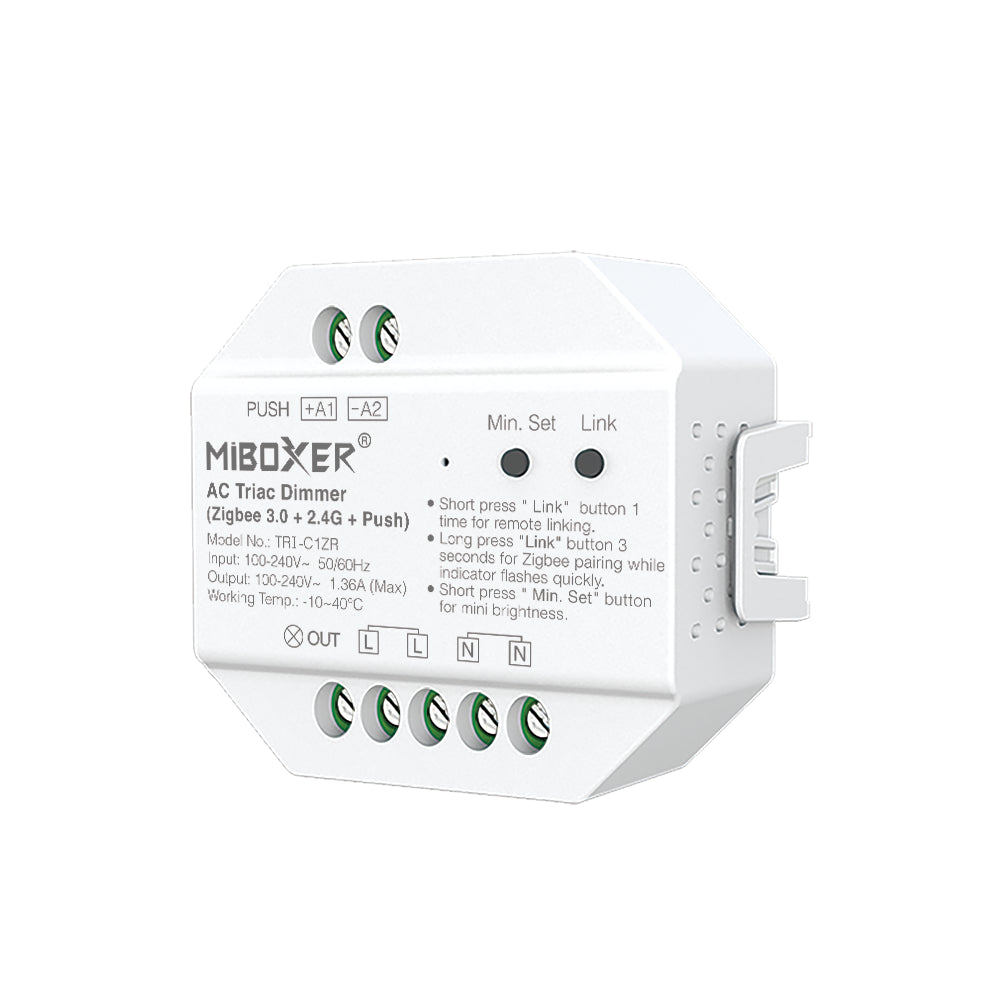 MiBoxer TRI-C1ZR Zigbee-Triac-Dimmer 230 V – Schrägansicht