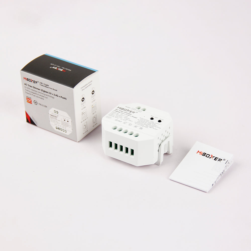 MiBoxer TRI-C1ZR Zigbee-Triac-Dimmer 230 V – mit Verpackung und Anleitung